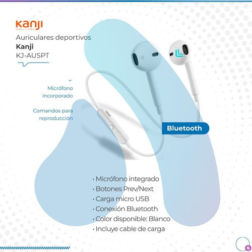 Imagen 2 de 9 de Auriculares Kanji Bluetooth Deportivos Con Micrófono