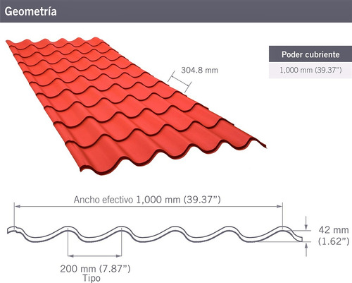 Lámina Galvateja Rojo Janitzio 1.10 X Varios (50.70 Mts) Rojo Janitzio
