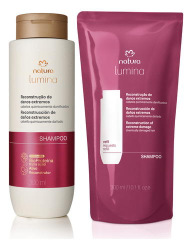 Shampoo Reconstrutor Danos Extremos Lumina Natura Kit 2 Unid