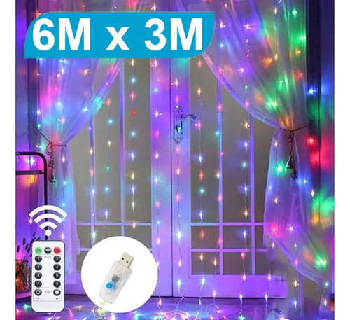 W Cadena De Luces Led De 6 X 3 Metros, 8 Modos De Luz