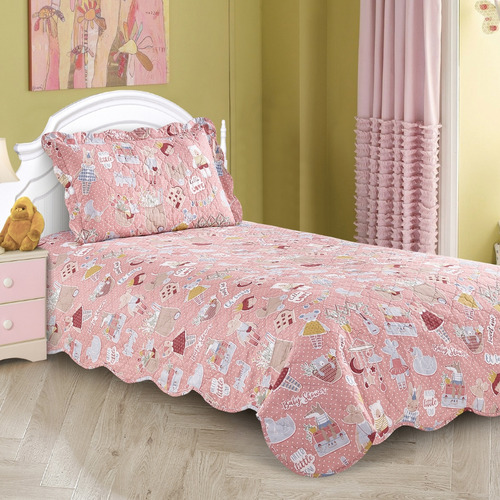Kit Colcha Cobre Leito Solteiro 2 Pçs Infantil Cor Kawaii