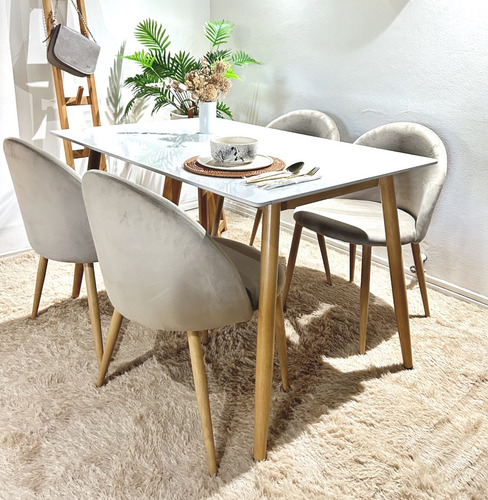 Juego Comedor Mesa Bulnes Neolith 120cm + 4 Thea Nordicas Taupe Pana