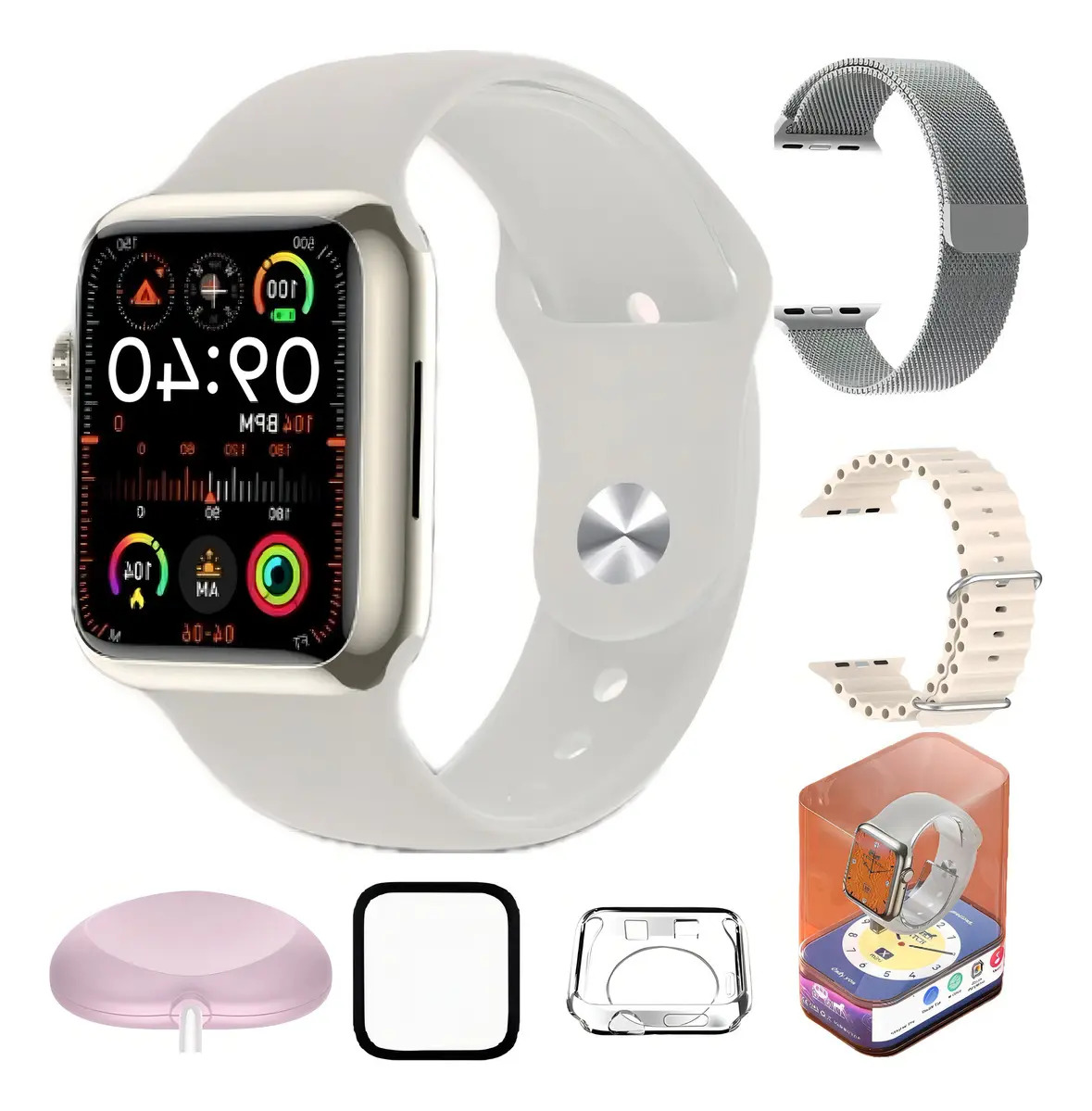 Relógio Smartwatch X Mini Serie 10 38mm Amoled 3 Pulseiras Caixa Prateado Pulseira Branco Bisel Prateado Desenho Da Pulseira Lisa