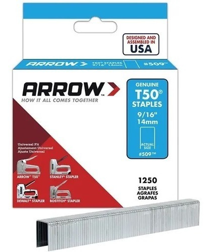 Grapas Arrow T50 9/16   (14mm) Caja 1250 Unidades  50924sp