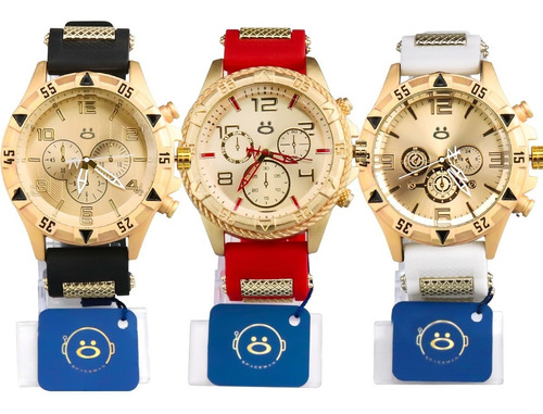Kit Com 3 Relógios Masculino Orizom Originais Dourado Prata 