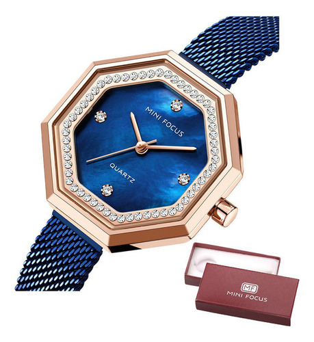 Reloj De Lujo Mini Focus 0304l Con Diamantes De Acero Inoxid