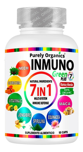 Imagen 1 de 10 de Inmuno Green 7 In 1 Purely Organics 90 Capsulas