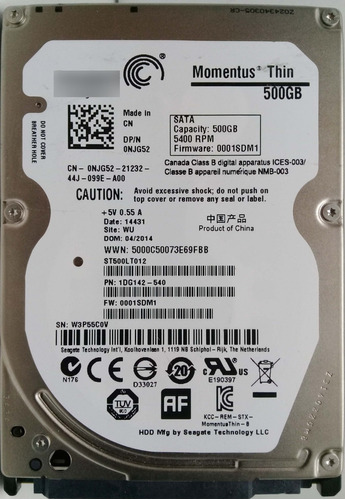 Disco Duro Interno Seagate Laptop Thin Hdd St500lt012 500gb (Reacondicionado)