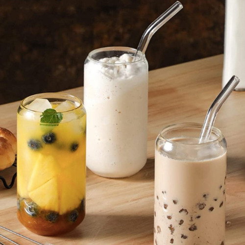 Vaso De Vidrio Con Tapa De Bambú Y Pajita 500ml