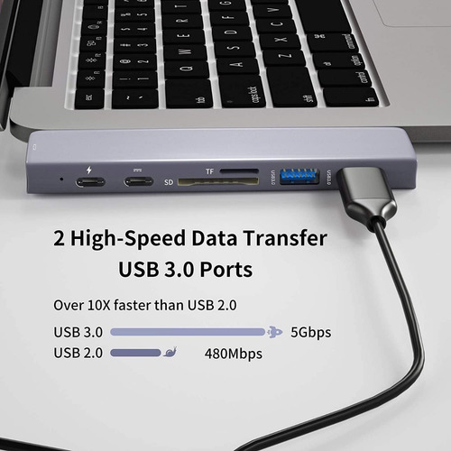 Imagen 6 de 9 de Adaptador Usb C Hub Mac Macbook Air Pro Hdmi 4k Usb C Sd Tf