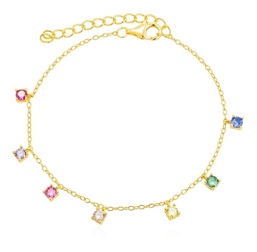 Pulsera Plata Chapada En Oro 18 K Multicolor + Caja Regalo