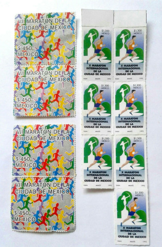 Timbres Postales Mexico Maraton Cd. Mexico 1989 Y 1992.