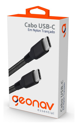 Cabo USB-C Para USB-C Reforçado em Nylon 1m Essential ESC06 Geonav Preto