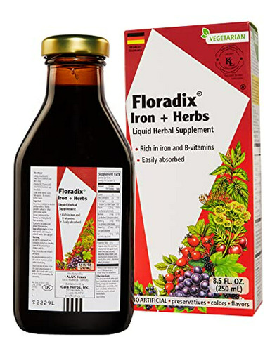 Floradix Hierro + Hierbas, Botella De Cristal De 8,5 Onzas