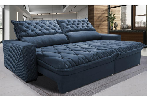 Sofá Retrátil Reclinável 2,15 Pocket Cama Inbox Spazus Suede Cor Azul