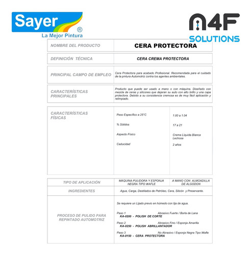 Cera Protectora Automotriz Sayer Ka-0150.20 4 Pza