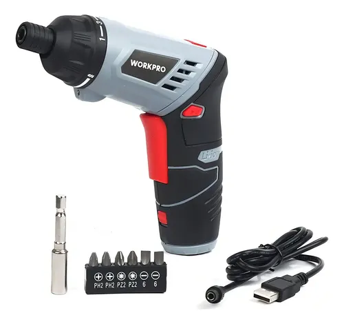 DESTORNILLADOR Inalambrico Workpro 4V Bateria Litio USB Con Puntas Bivolt Atornillador Electrico Recargable Compacto Portatil W121023