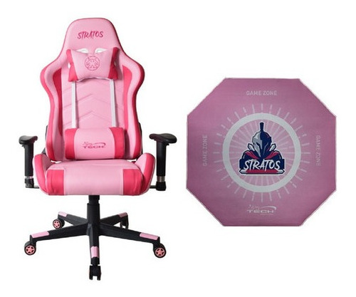 Combo Silla Gamer Rosa + Alfombra De Pie Stratos By Njoytech