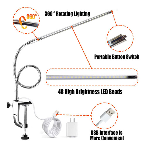 Brokimis Luz De Escritorio Con Abrazadera Usb Led 8w Clip