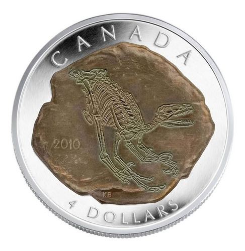 Can1020 Canadá Plata 4 Dólares Dromaesaurus 2010 Proof Ayff