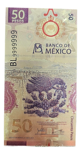 3 Billetes 50 Pesos Ajolote Dorado Oro Laminado México Suert