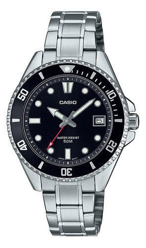 Reloj Hombre Casio Mdv-10d-1a1vdf Core Mens Color De La Correa Plateado Color Del Bisel Negro Color Del Fondo Negro