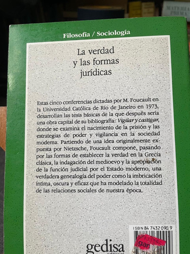 La Verdad Y Las Formas Jurídicas, De Foucault, Michel. (Usado)