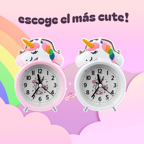 Reloj Despertador Doble Campana Luz Unicornio Kawaii 12021