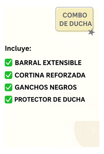 Combo De Baño Con Cortina De Ducha Protector Barral Ganchos Venecita Negro