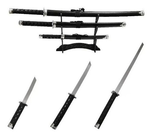 Espada Samurai Katana Ninja Kit Tres Conjunto Decorativas