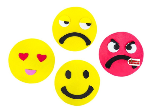 Aplique Carita Feliz Emoji Goma Eva Multicolor X4 - Cc