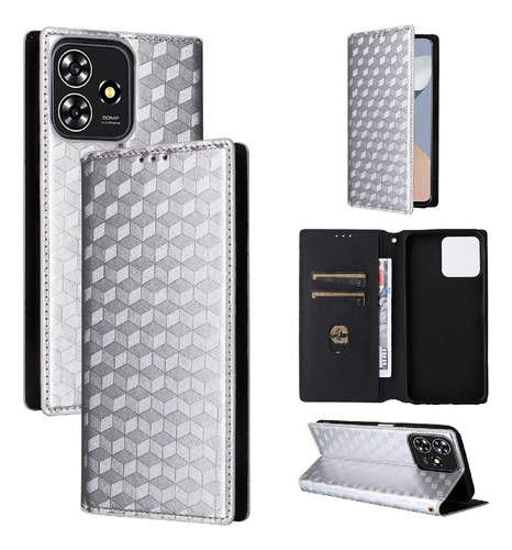 Funda Para Zte Axon 50 Lite Pu Cuero Cierre Magnético 3d
