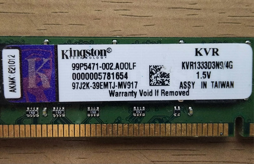 Memoria Ram Kingston 4gb Ddr3 Kvr1333d3n9/4g (Usado)