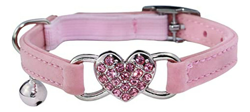 Wdpaws Heart Bling Cat Collar With Safety Belt And Bell Adju
