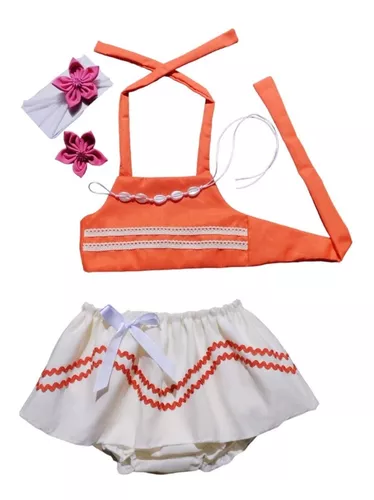 Fantasia Moana Baby Roupa Bebê Festa Infantil + Colar + Flor