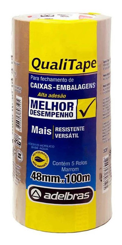 Kit 5 Fitas Adesiva Marrom Ou Transparente 48x100m Qualitape