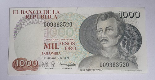 Billete De 1000 Pesos Galan, Año 1979, Estado 8, No 3520