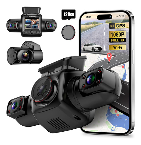 Dash Cam Pruveeo Con Vista De 360 Grados, 4 Canales Frontale