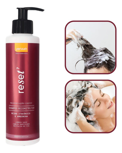 3x Shampoo Reset7 Yenzah Reconstrutor Ácido Itacônico
