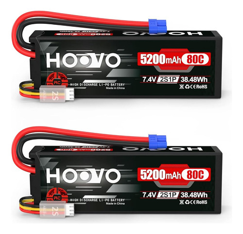 Hoovo 7.4v 5200mah 80c 2s Lipo Battery Hard Case Con Enchufe