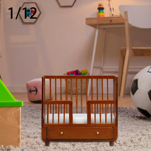1:12 Escala Casa De Bonecas De Madeira Cama De Bebê 1/12