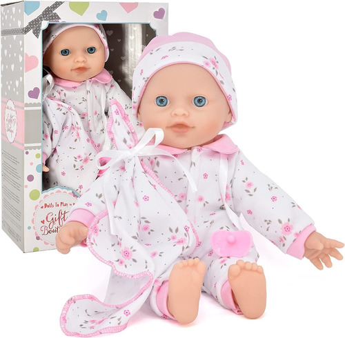 Muñeca De Bebé De Cuerpo Suave De 12 Pulgadas Blanco/rosa
