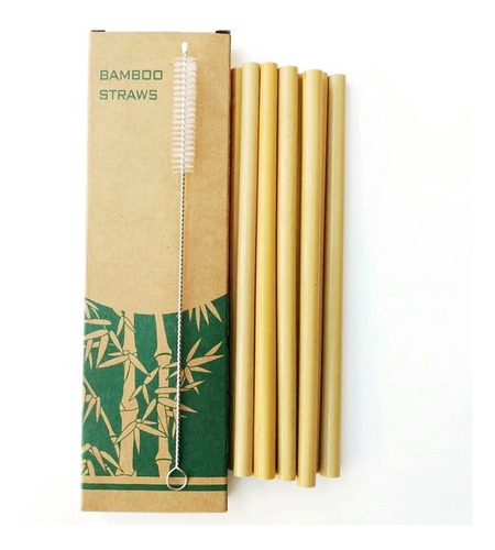 Set 10 Popotes De Bambú Ecológicos Reutilizables Lote Nuevo
