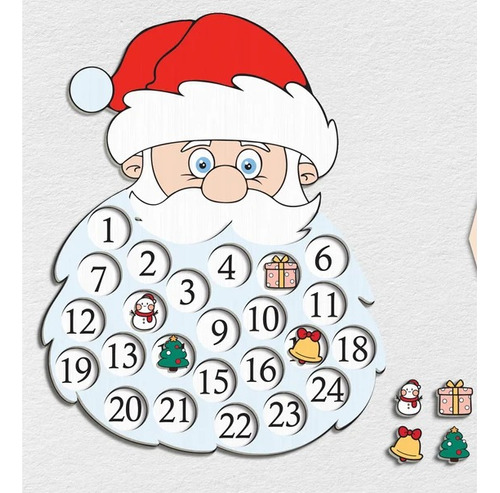 Cuenta Regresiva Calendario Navidad Santa Barba En Madera