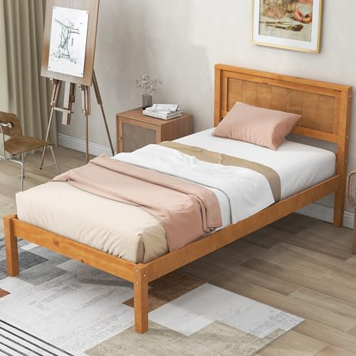 Cama Plataforma Individual Con Cabecero, Madera Resistente