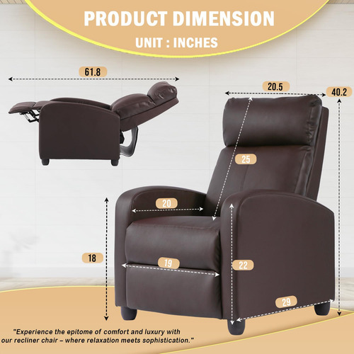Silla Reclinable Individual Con Soporte Lumbar Marrón Sofá C