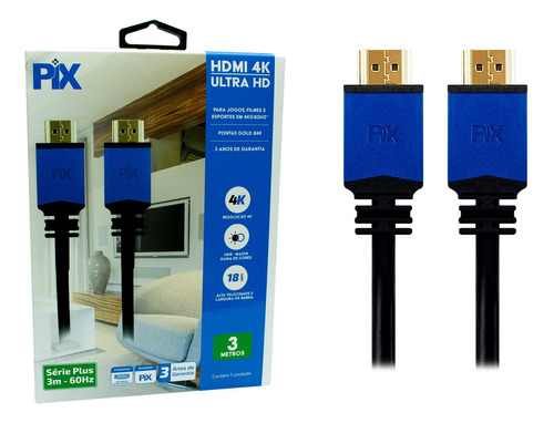 Cabo Hdmi Premium 2.0 4k Hdr 19p Ultra C/ Filtro - 3 Metros 