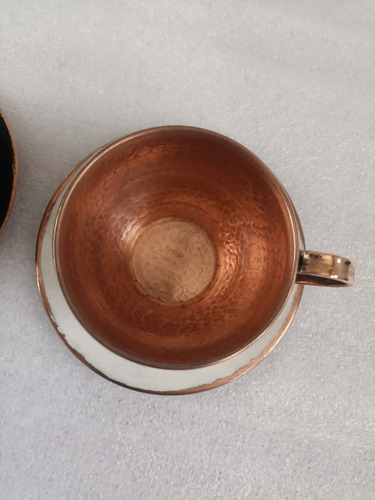 Taza Con Base Color Blanco 100%cobre (sets 4 Piezas) De Lujo