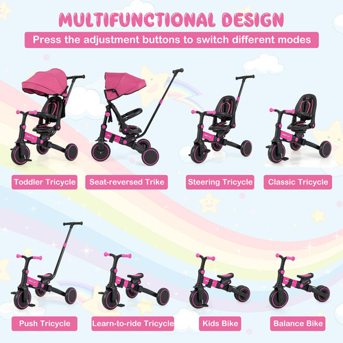 Triciclo Bicicleta 8 En 1 Para Niños Pequeños Con Mango Ajus