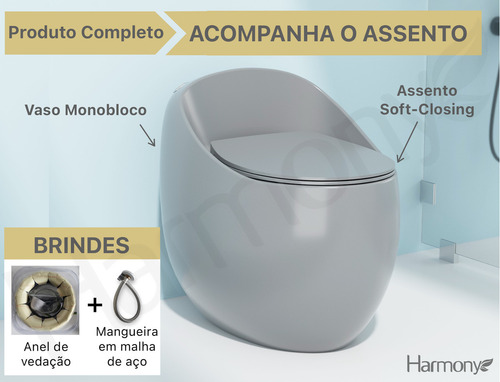 Vaso Sanitário Monobloco Caixa Acoplada Cinza Fosco Pérola